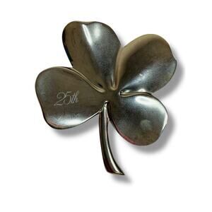 Silvertone Metal 4 Leaf Clover 25th Anniversary Commemorative 4.5"